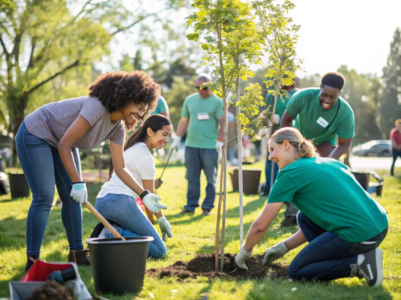 A dynamic image of Mister America contestants participating in a community service event, highlighting the organization's commitment to social impact and the opportunity for sponsors to support meaningful initiatives.