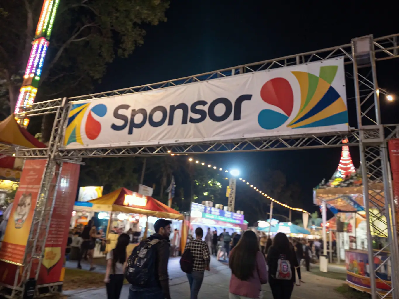 A photograph showcasing a sponsor's logo prominently displayed at a Mister America event, with attendees in the background, capturing the visibility and brand association benefits.